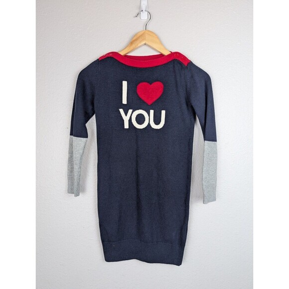 Gap Kids Intarsia Love Sweater Dress Blue Galaxy Size M - Picture 2 of 7